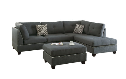 Grey L-Shaped Sectional Sofa - 3 Piece