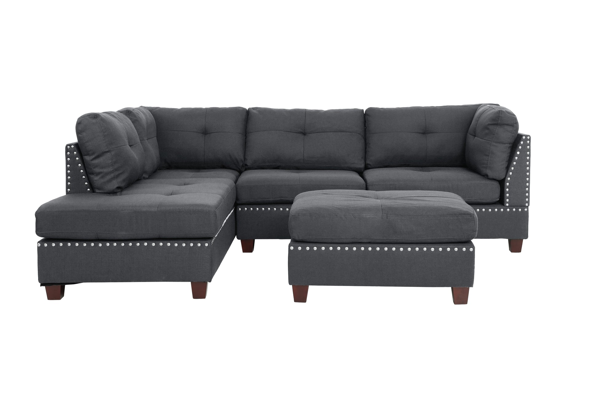Grey L-Shaped Sectional Sofa - 3 Piece