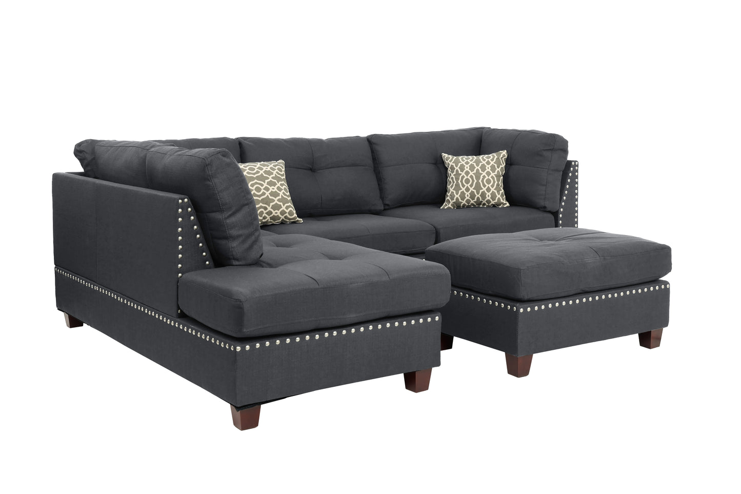 Grey L-Shaped Sectional Sofa - 3 Piece