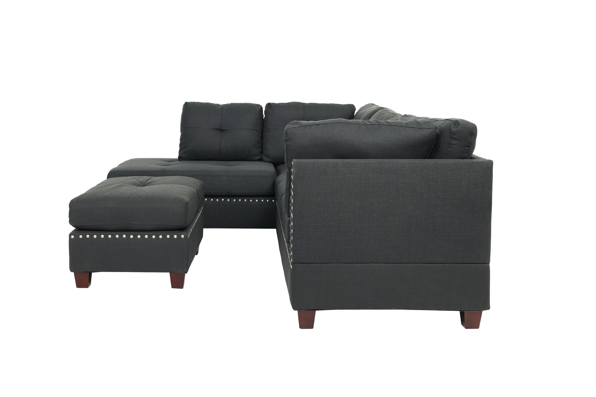 Grey L-Shaped Sectional Sofa - 3 Piece