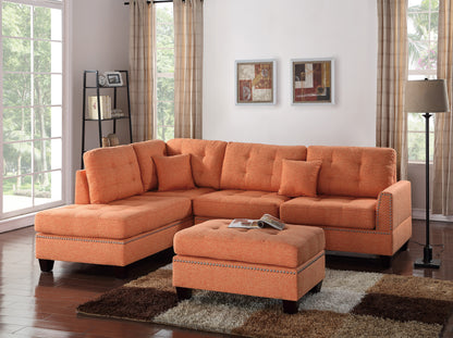 3 Piece Reversible Sectional Sofa Set W/ Ottoman in Citrus Color