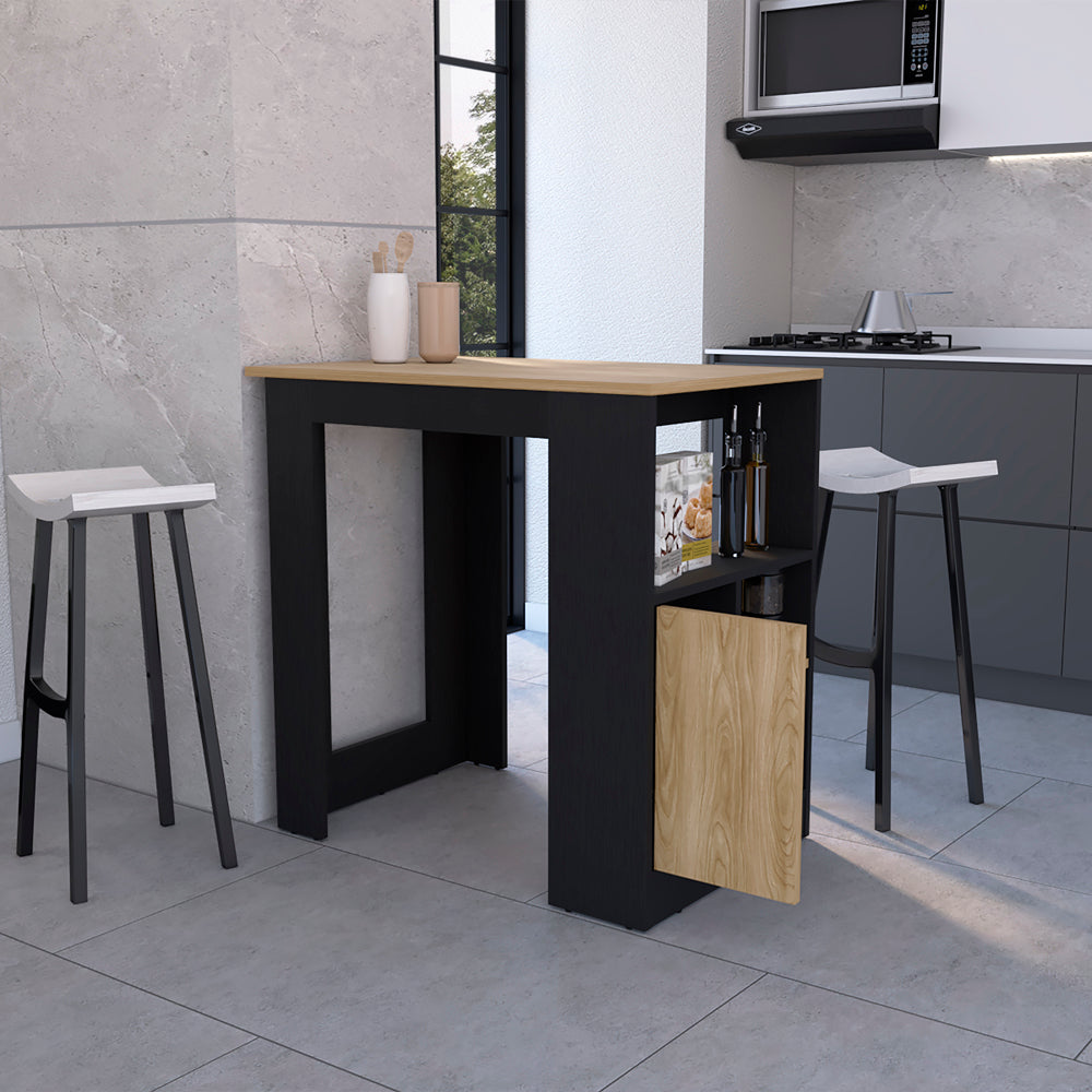 Small Black Kitchen Island - Rectangular Island with Storage