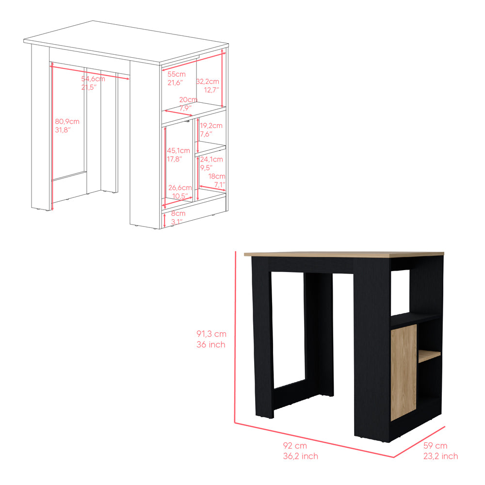 Small Black Kitchen Island - Rectangular Island with Storage