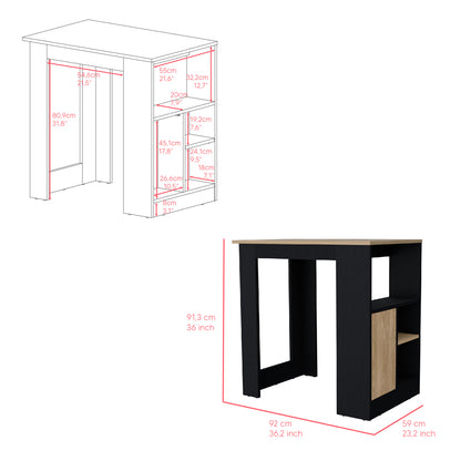 Small Black Kitchen Island - Rectangular Island with Storage