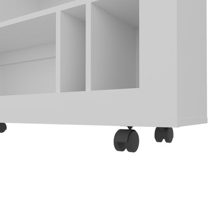White Engineered Wood Table Cart with Shelves for Kitchen Storage