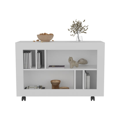 White Engineered Wood Table Cart with Shelves for Kitchen Storage