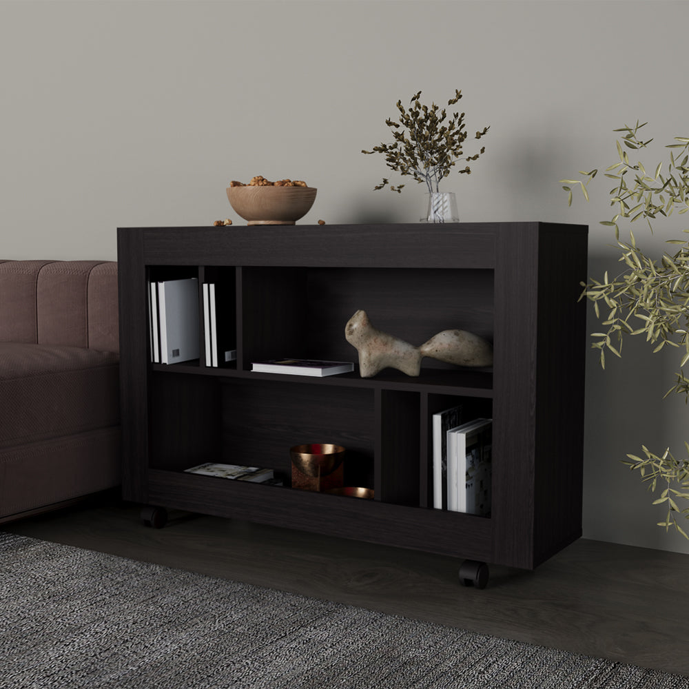 Black Engineered Wood Sideboard Cart - 94 x 37 x 25 Inches