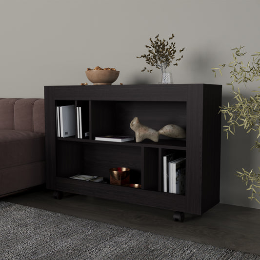 Black Engineered Wood Sideboard Cart - 94 x 37 x 25 Inches