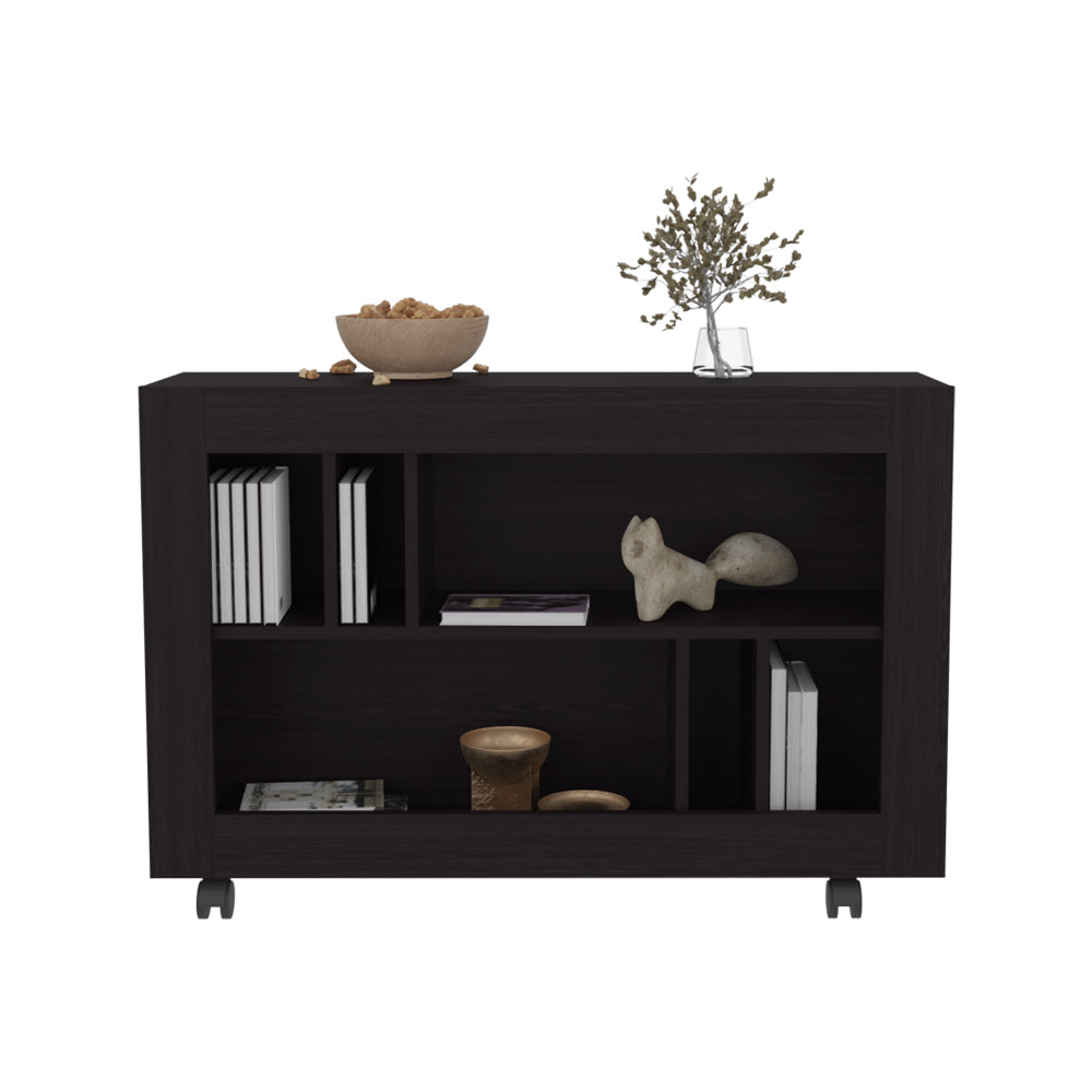 Black Engineered Wood Sideboard Cart - 94 x 37 x 25 Inches