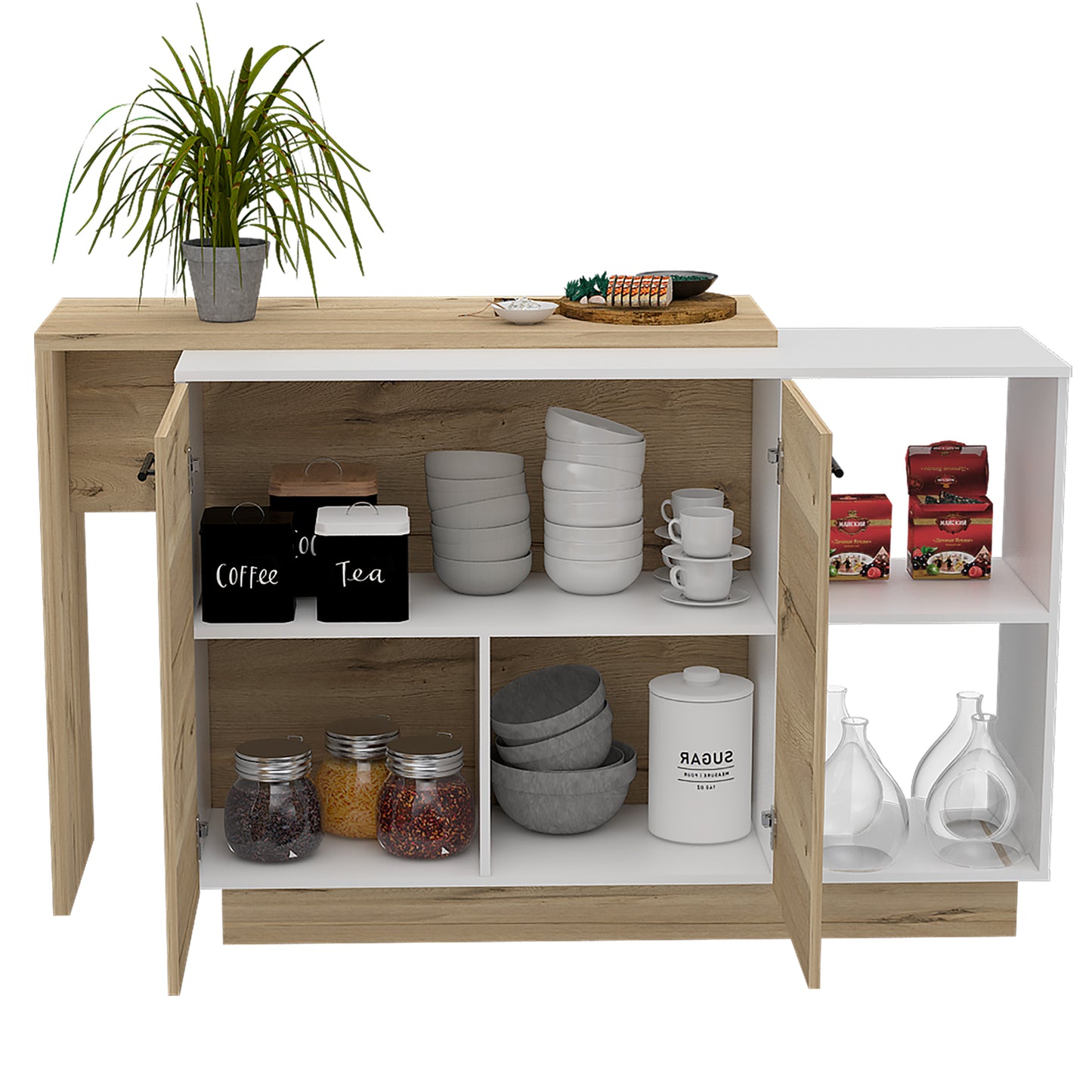 White Oak Kitchen Island Storage with Open Shelves for Dining Room