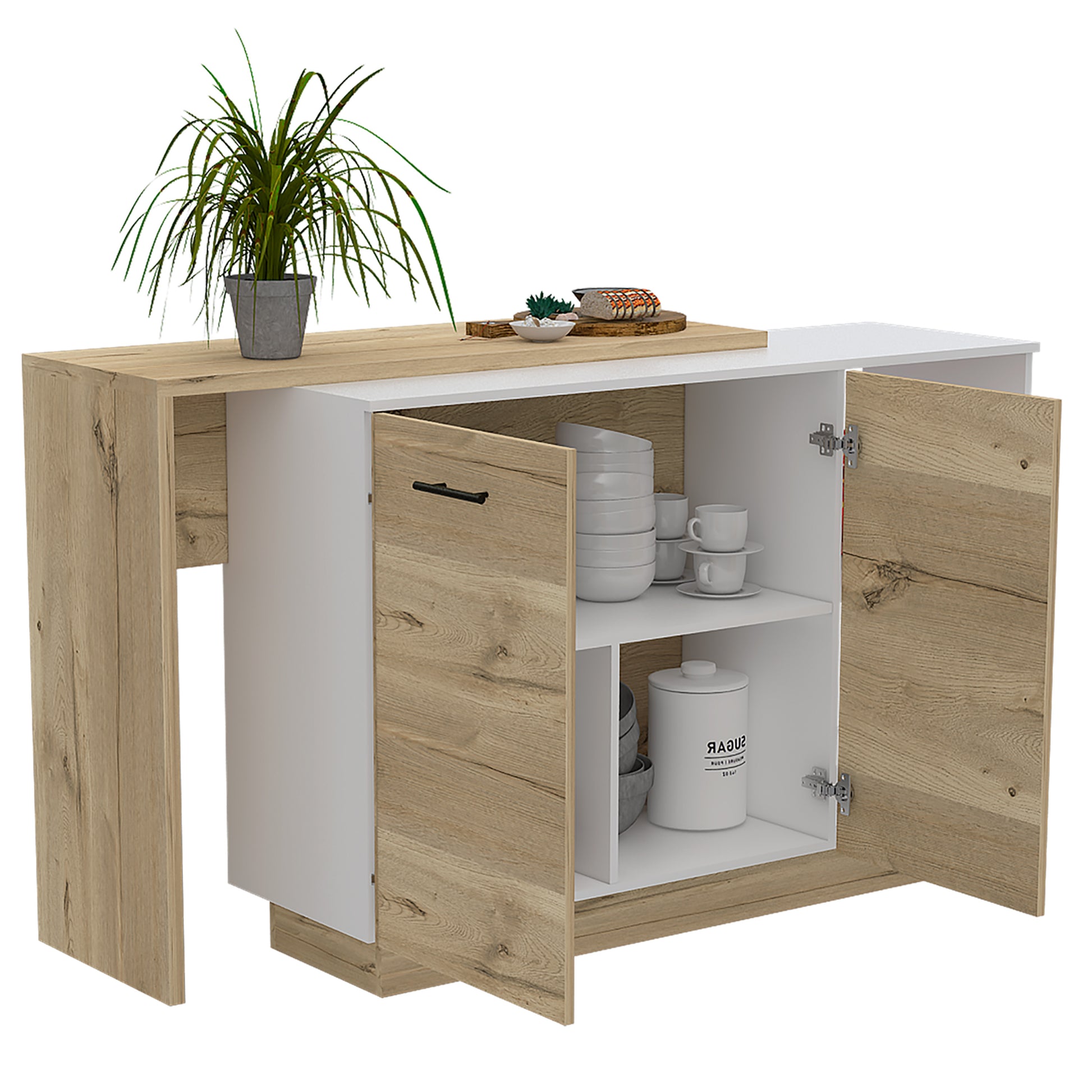 White Oak Kitchen Island Storage with Open Shelves for Dining Room