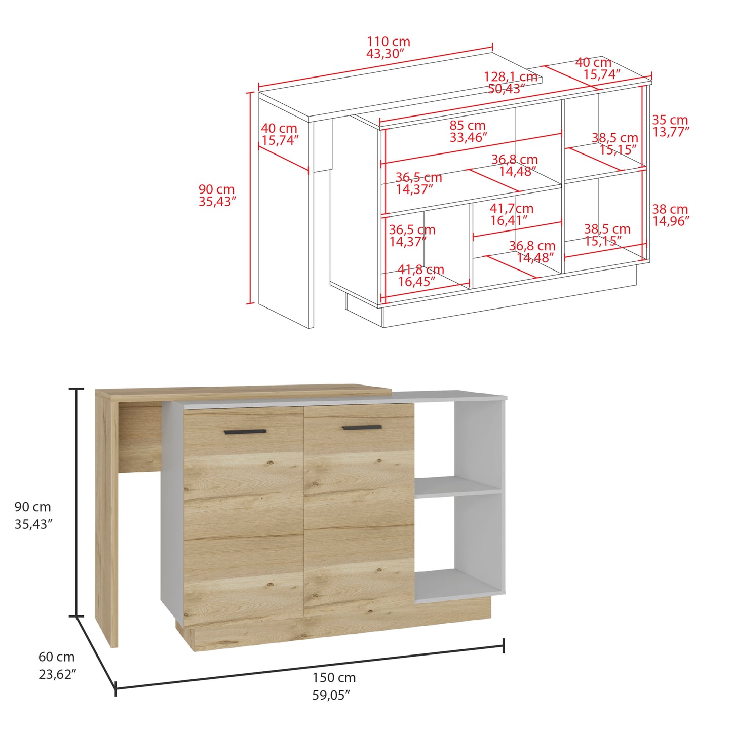 White Oak Kitchen Island Storage with Open Shelves for Dining Room