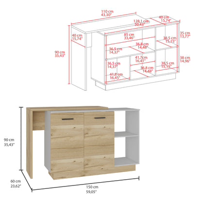 White Oak Kitchen Island Storage with Open Shelves for Dining Room