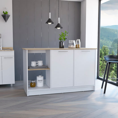 Light Oak Kitchen Island with Storage - 59" Countertop