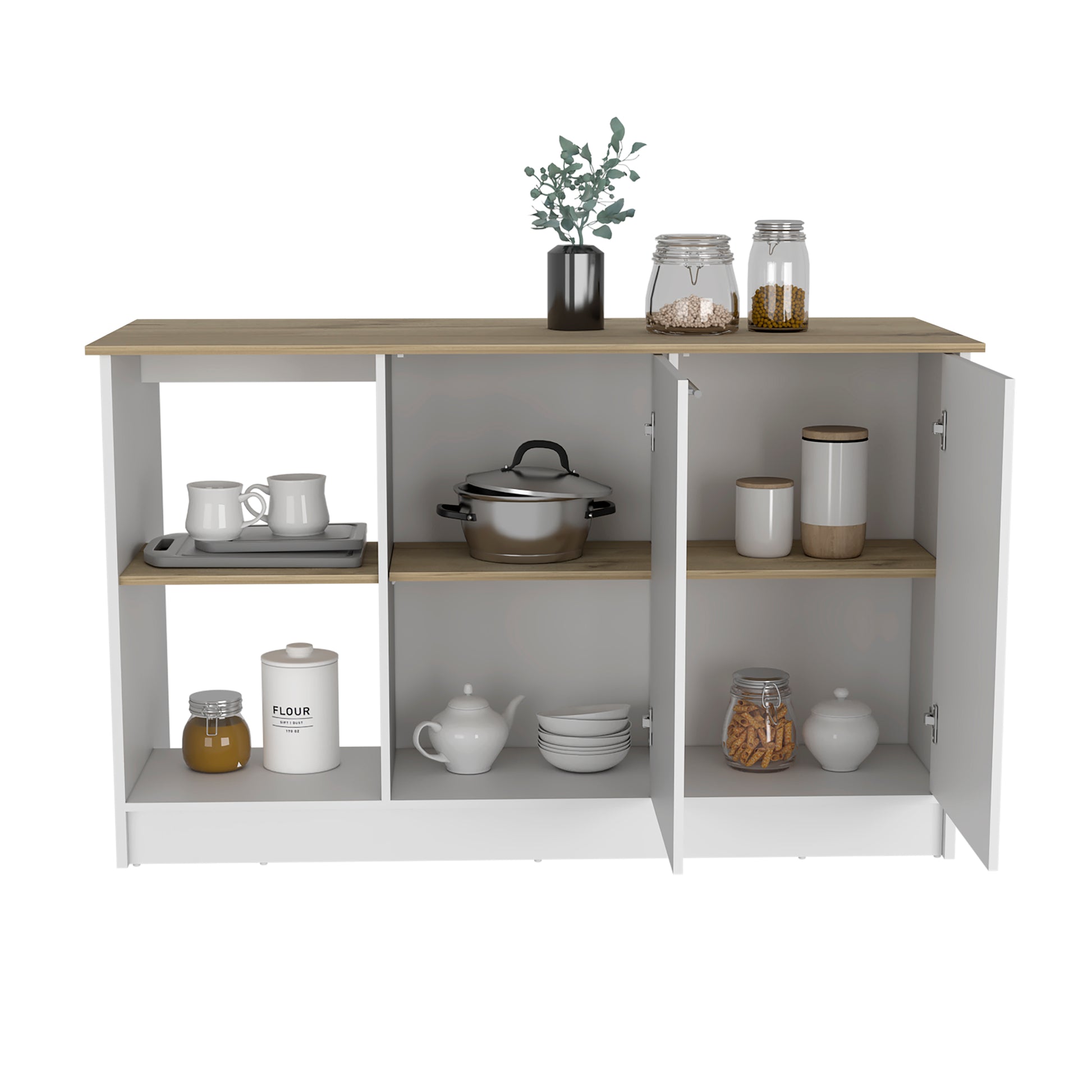 Light Oak Kitchen Island with Storage - 59" Countertop