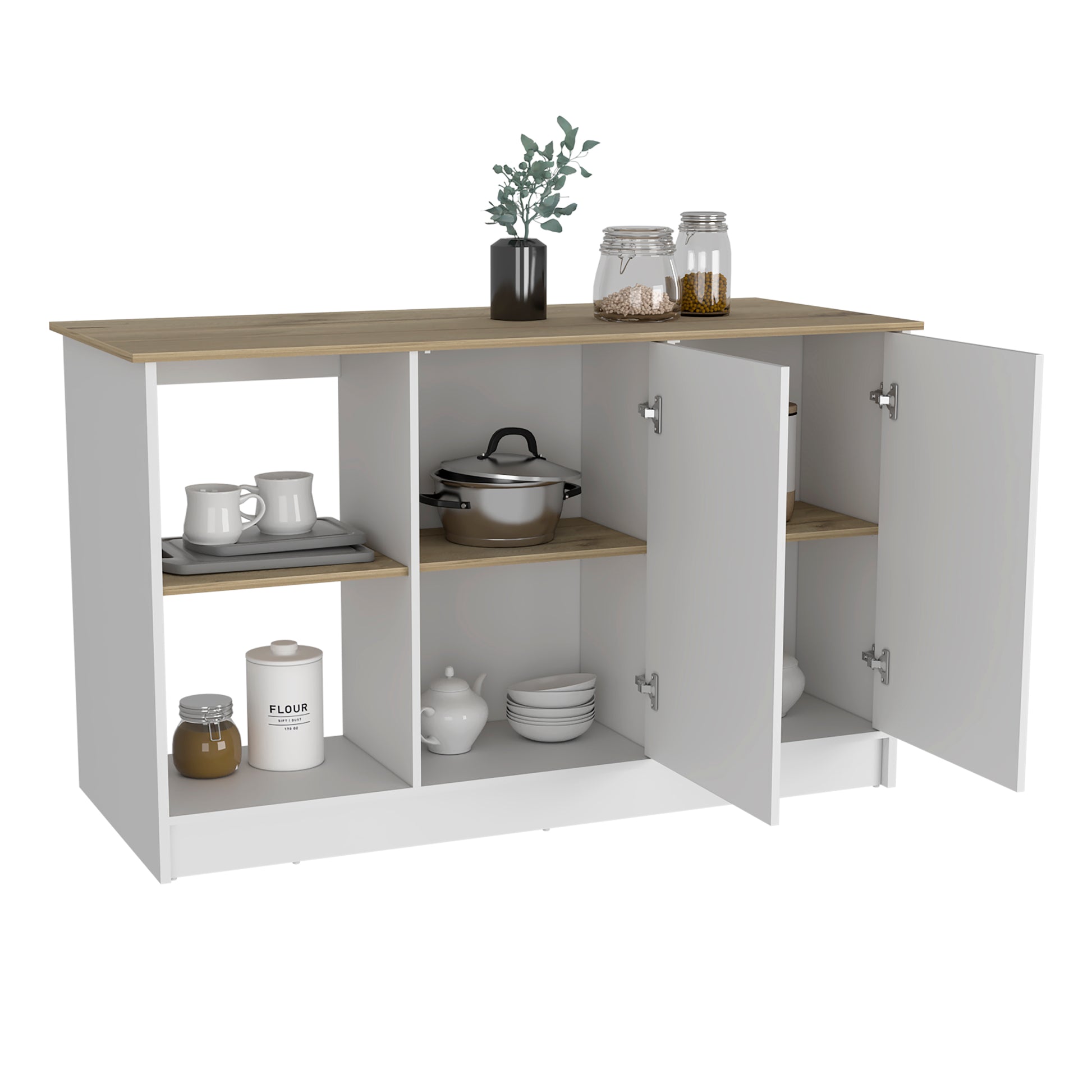 Light Oak Kitchen Island with Storage - 59" Countertop
