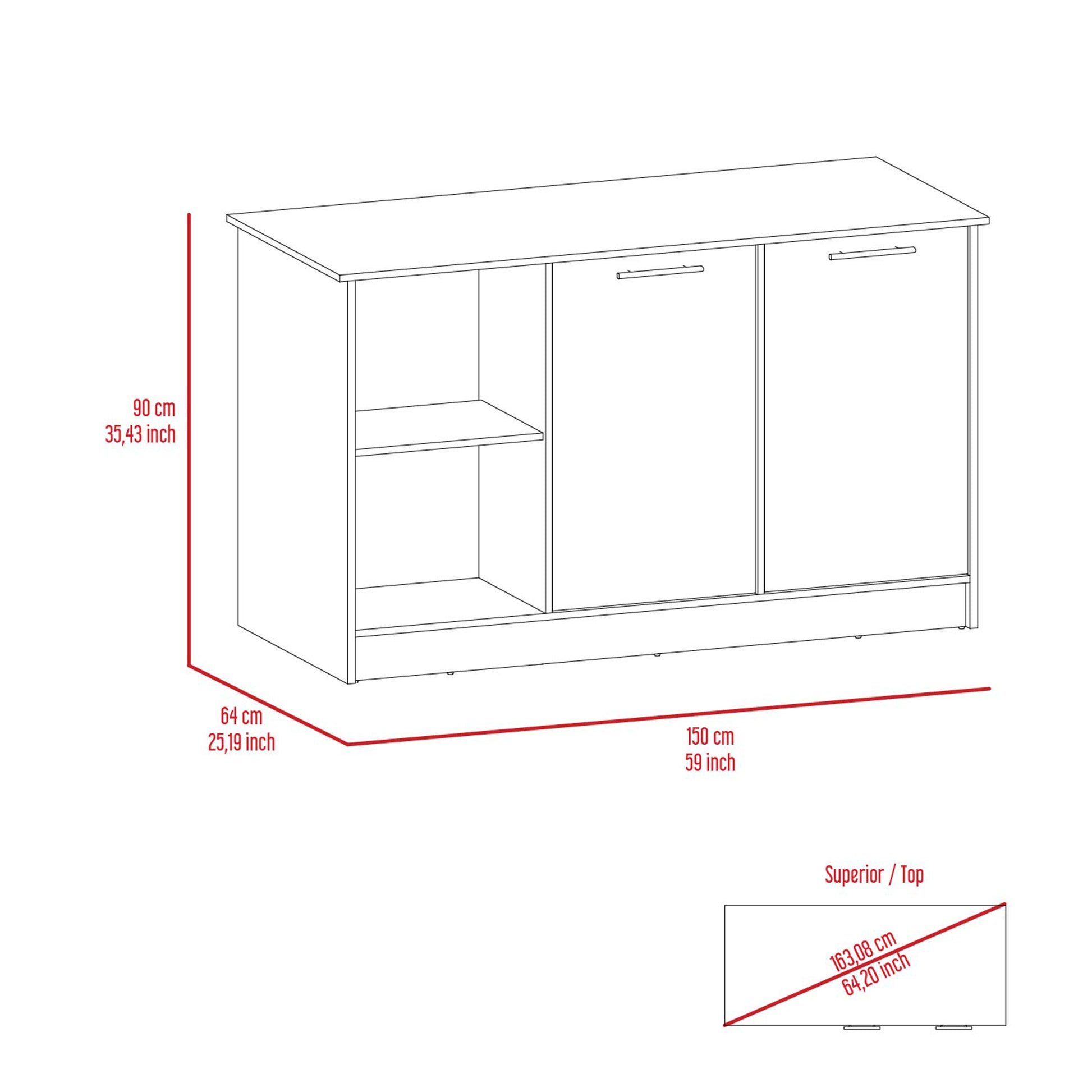 Light Oak Kitchen Island with Storage - 59" Countertop