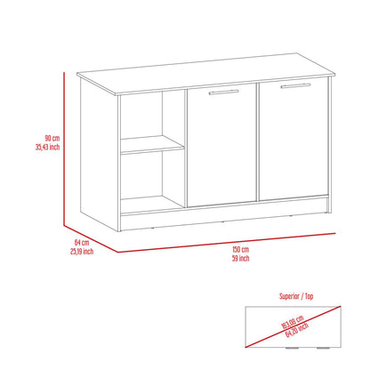 Light Oak Kitchen Island with Storage - 59" Countertop