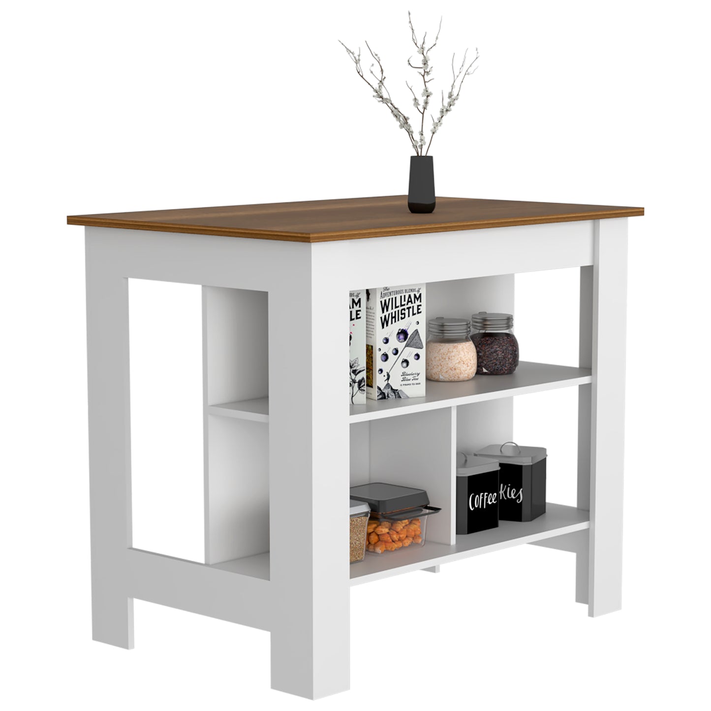 Multicolor Kitchen Island with 3 Shelves - 35" H