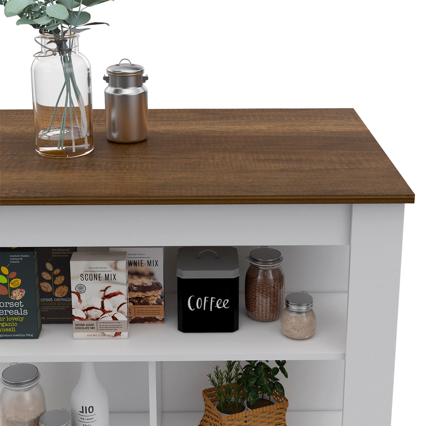 Multicolor Kitchen Island with 3 Shelves - 35" H