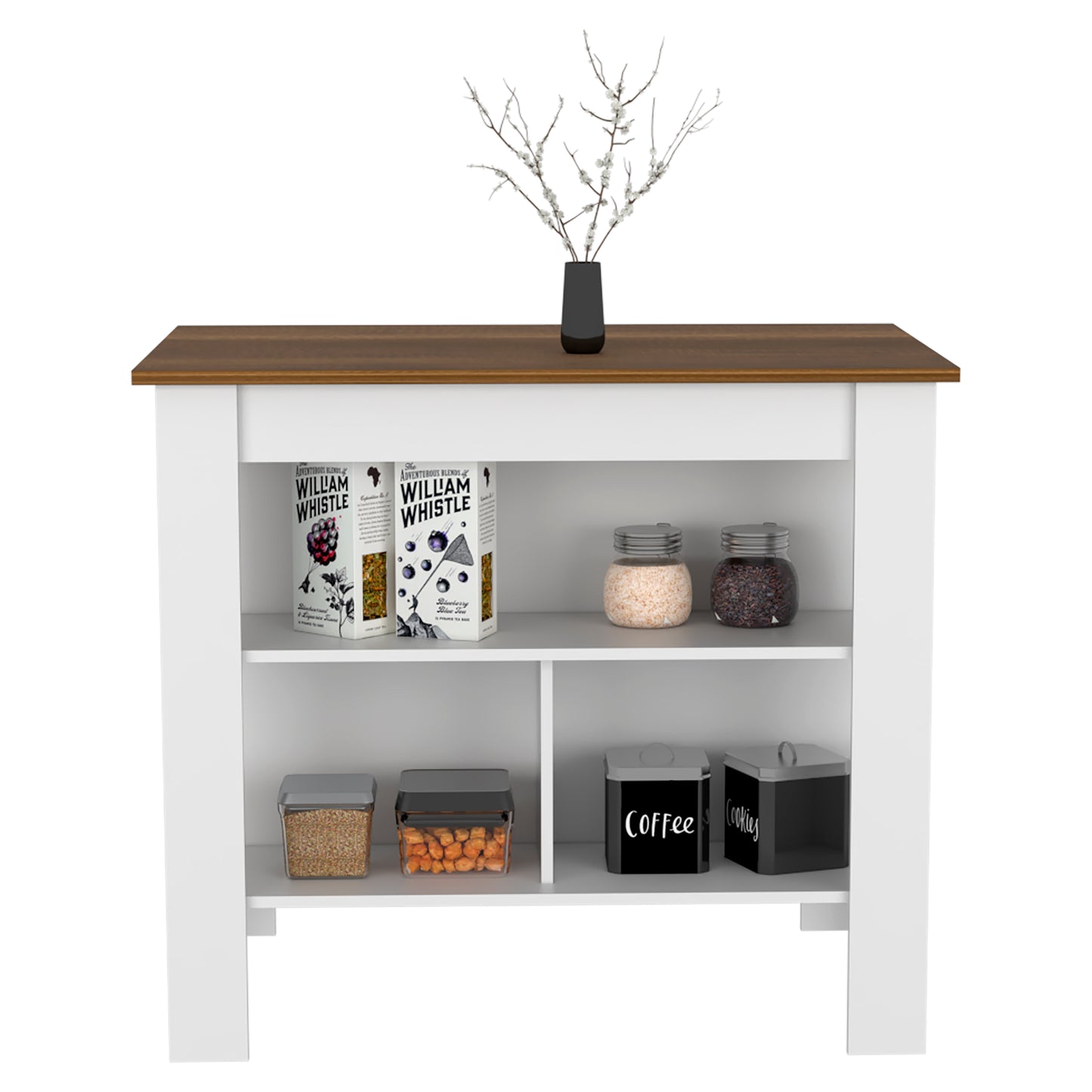 Multicolor Kitchen Island with 3 Shelves - 35" H