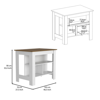 Multicolor Kitchen Island with 3 Shelves - 35" H
