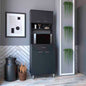 Pantry Cabinet 67" H, Four Doors, One Drawer, Three Internal Shelves, 2 External Storage Shelves, Microwave Storage Option, Four Legs, Black