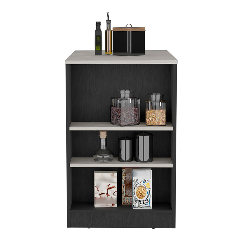 36" Kitchen Island with 3 Shelves - White/Ibiza Marble