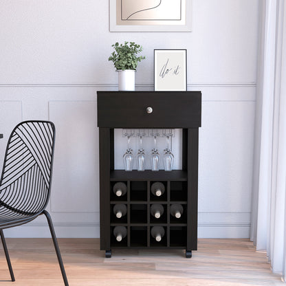 39" Black Kitchen Island with Wine Racks & Storage
