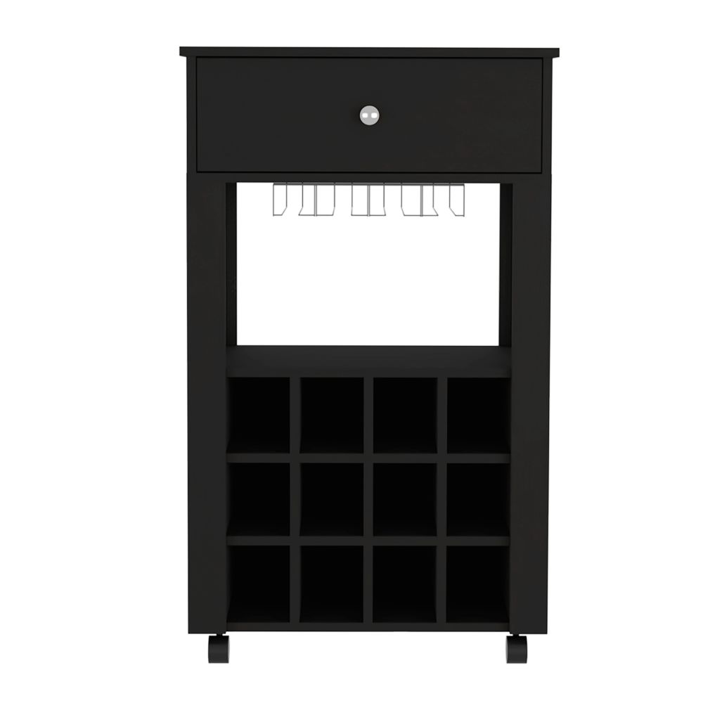 39" Black Kitchen Island with Wine Racks & Storage