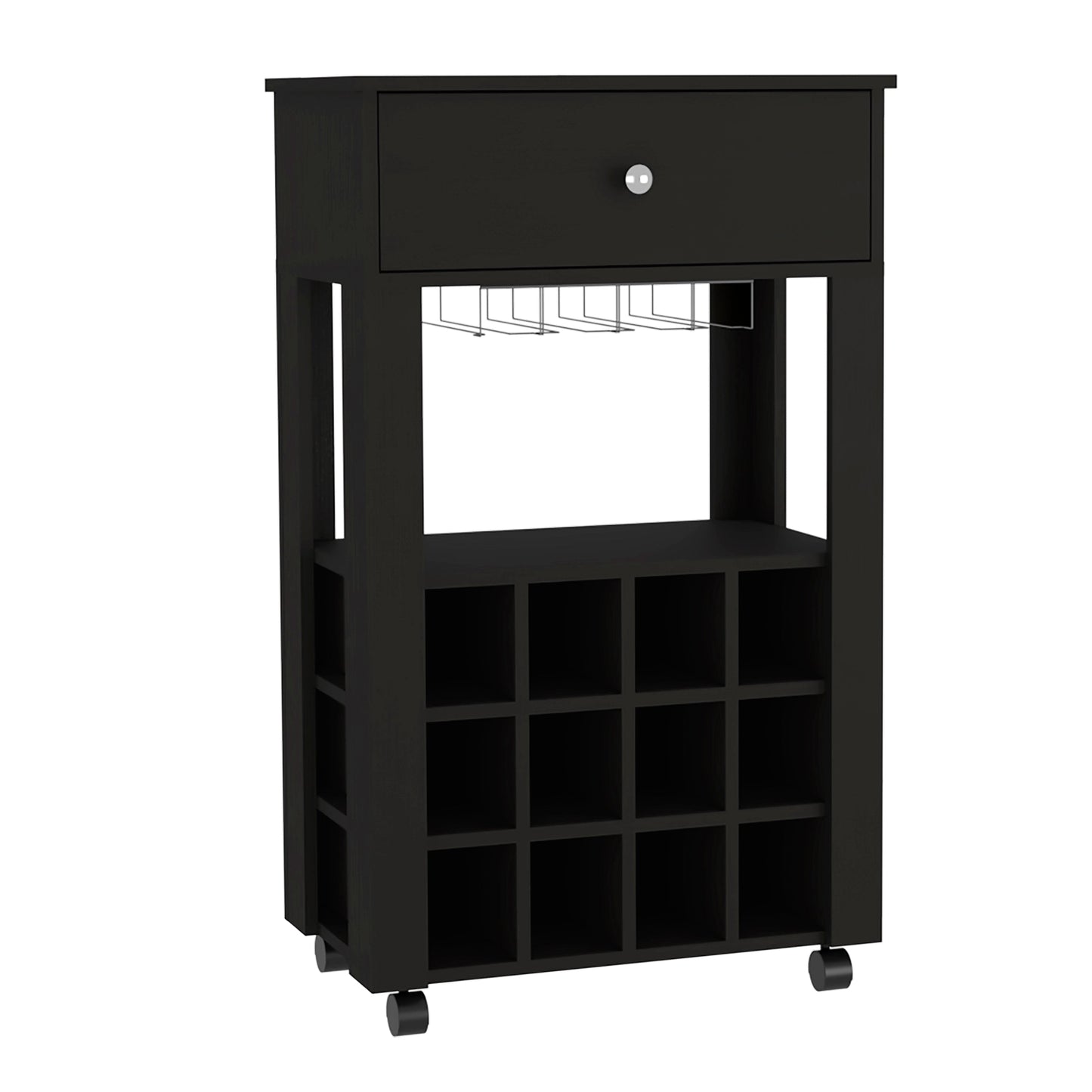 39" Black Kitchen Island with Wine Racks & Storage
