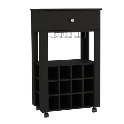 39" Black Kitchen Island with Wine Racks & Storage