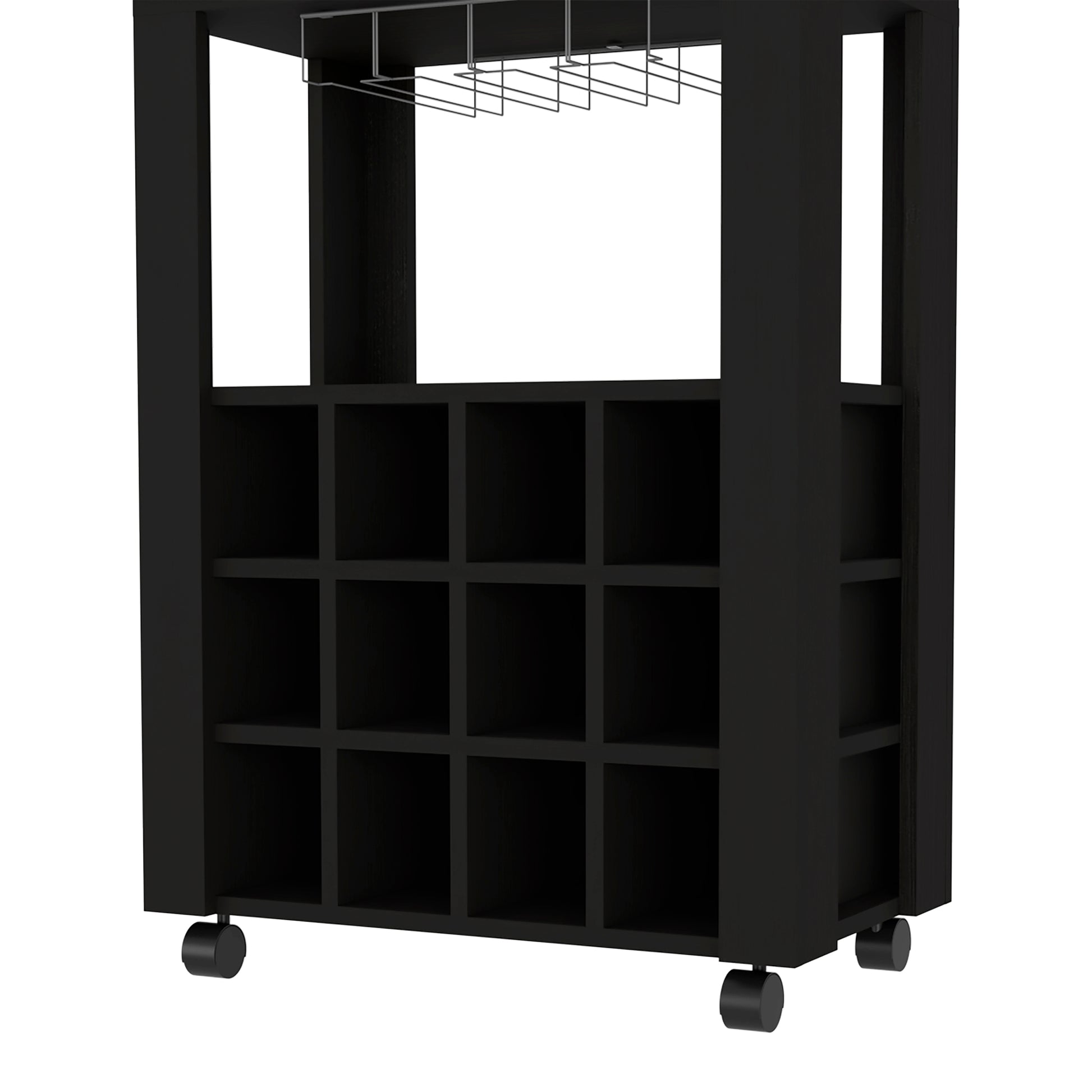 39" Black Kitchen Island with Wine Racks & Storage