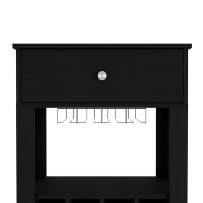 39" Black Kitchen Island with Wine Racks & Storage