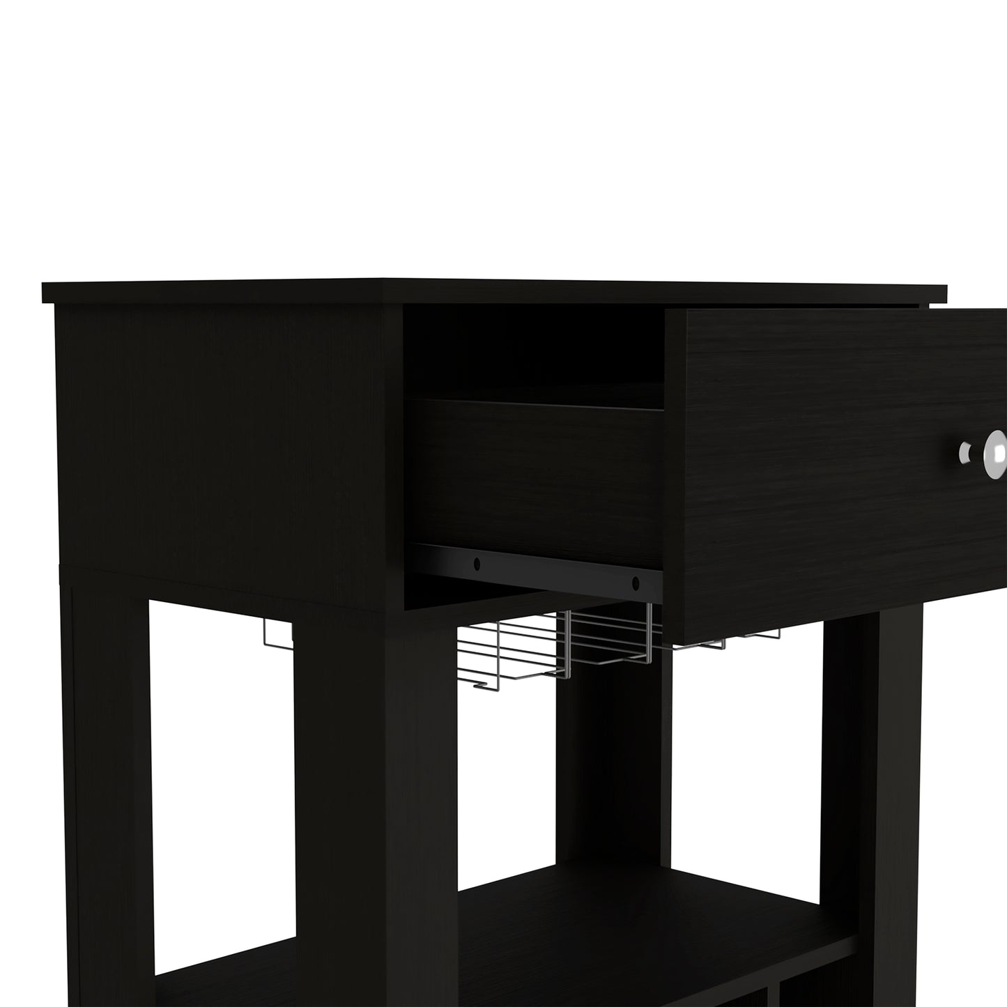 39" Black Kitchen Island with Wine Racks & Storage