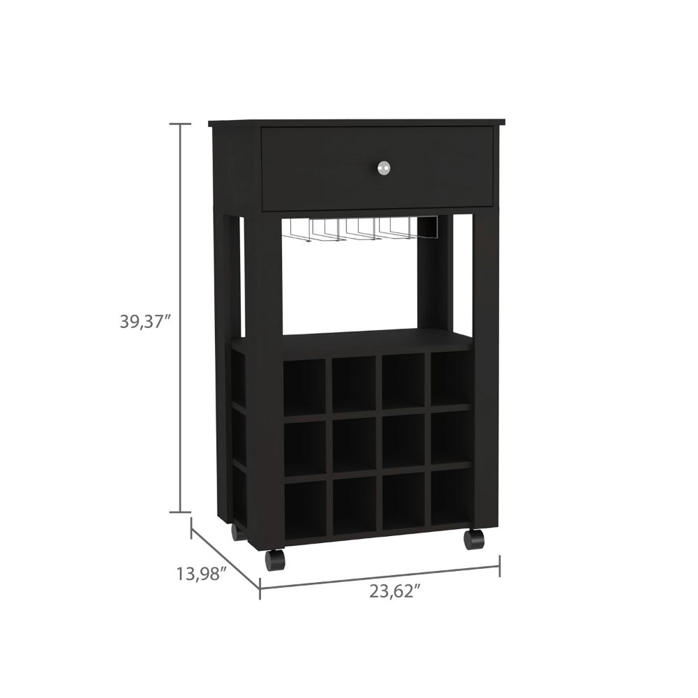 39" Black Kitchen Island with Wine Racks & Storage