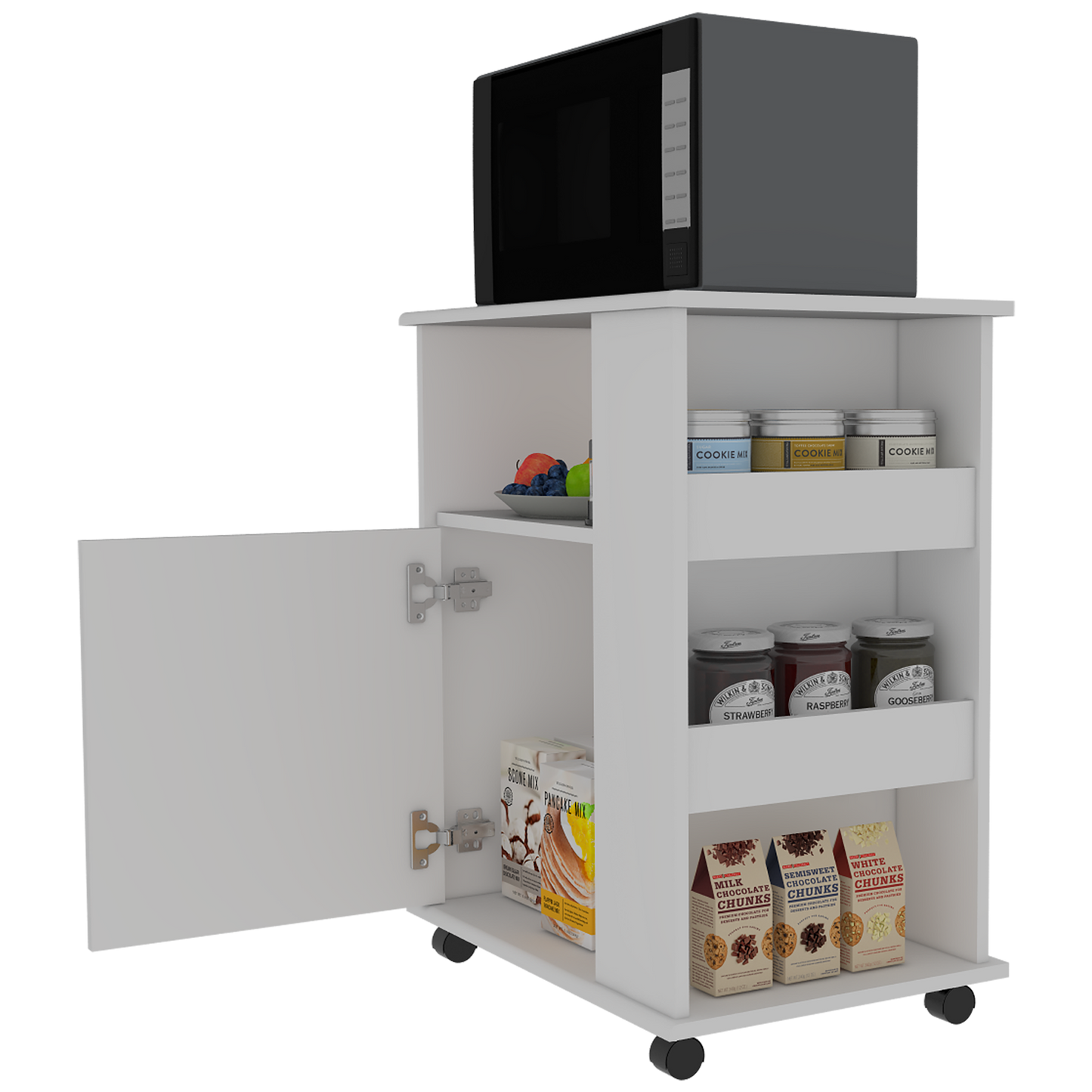 White Kitchen Island Cart - 23.6" Wide Storage for Dining Room