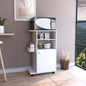 Modern Kitchen Cart 39" H, Single Door Cabinet, Four Wheels, One Side Shelf, White