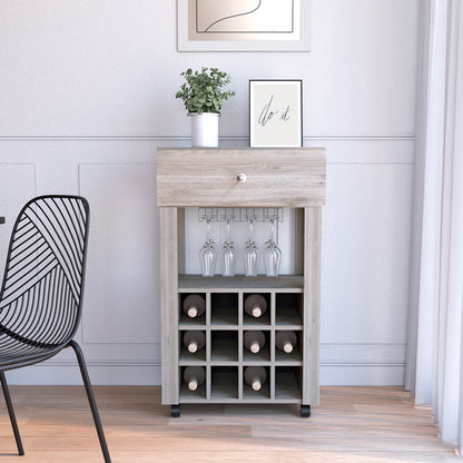 Gray Particle Board Wine Cellar Bar Cart with Casters