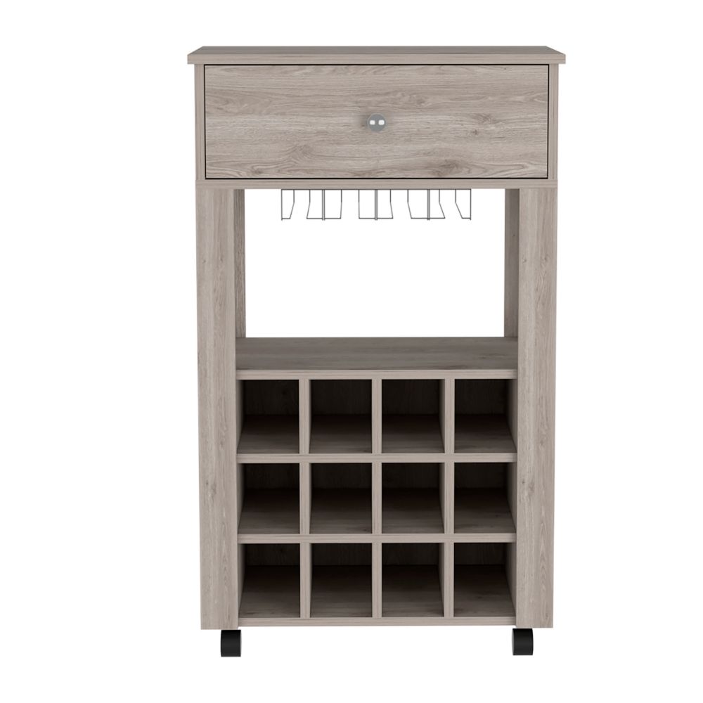 Gray Particle Board Wine Cellar Bar Cart with Casters