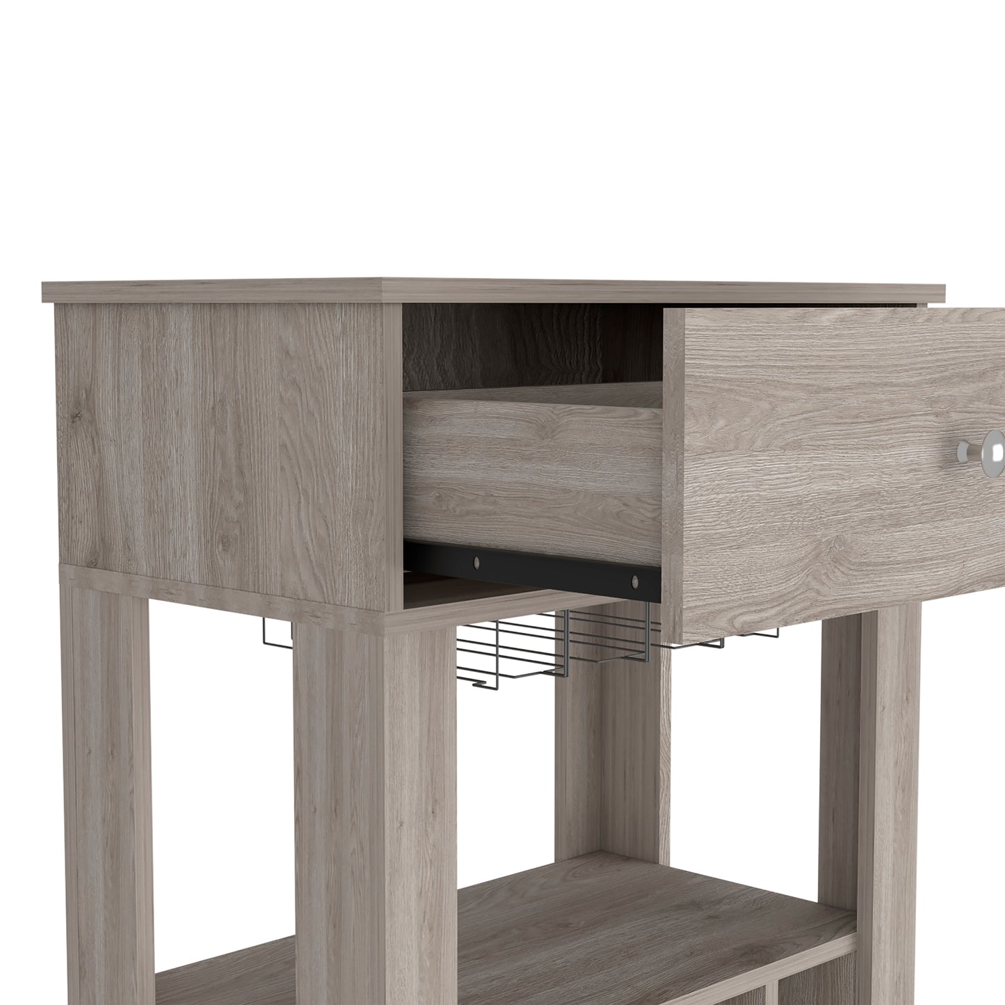 Gray Particle Board Wine Cellar Bar Cart with Casters