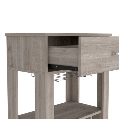 Gray Particle Board Wine Cellar Bar Cart with Casters