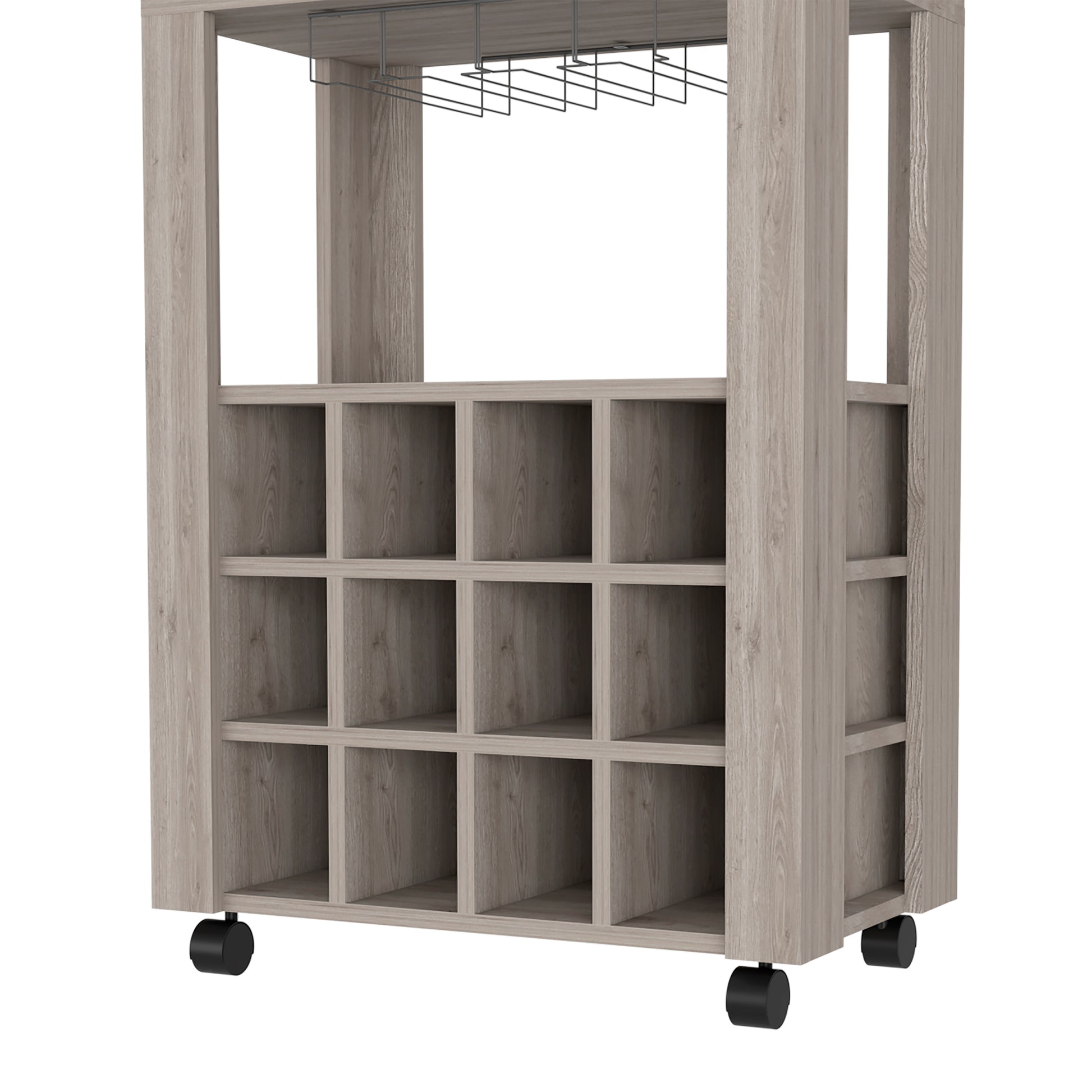 Gray Particle Board Wine Cellar Bar Cart with Casters