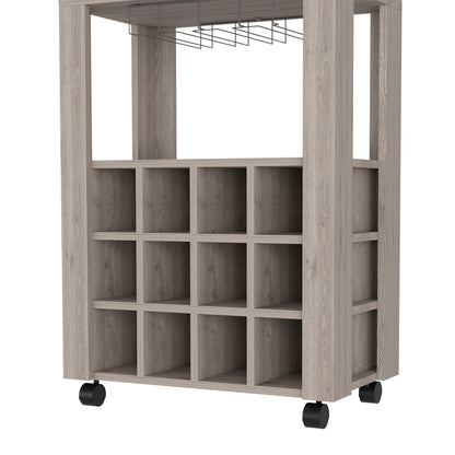 Gray Particle Board Wine Cellar Bar Cart with Casters
