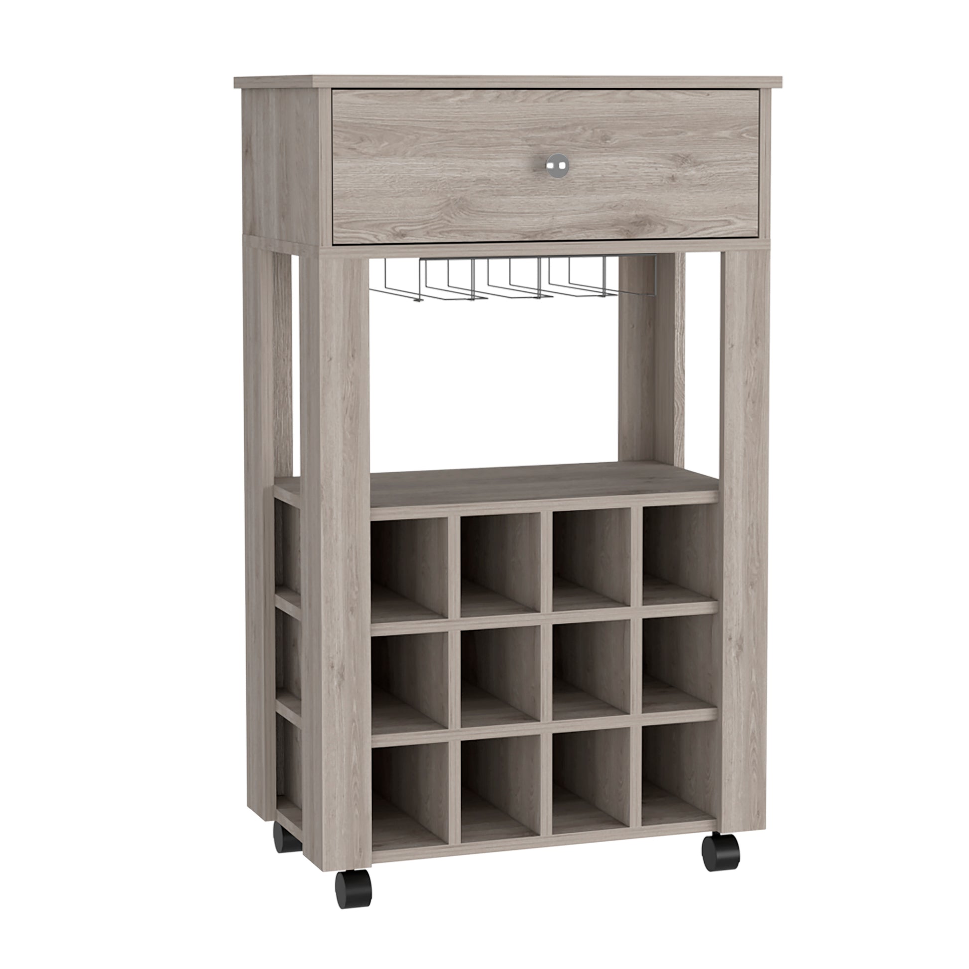 Gray Particle Board Wine Cellar Bar Cart with Casters