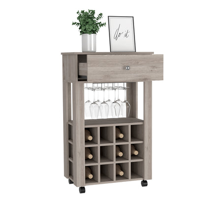 Gray Particle Board Wine Cellar Bar Cart with Casters