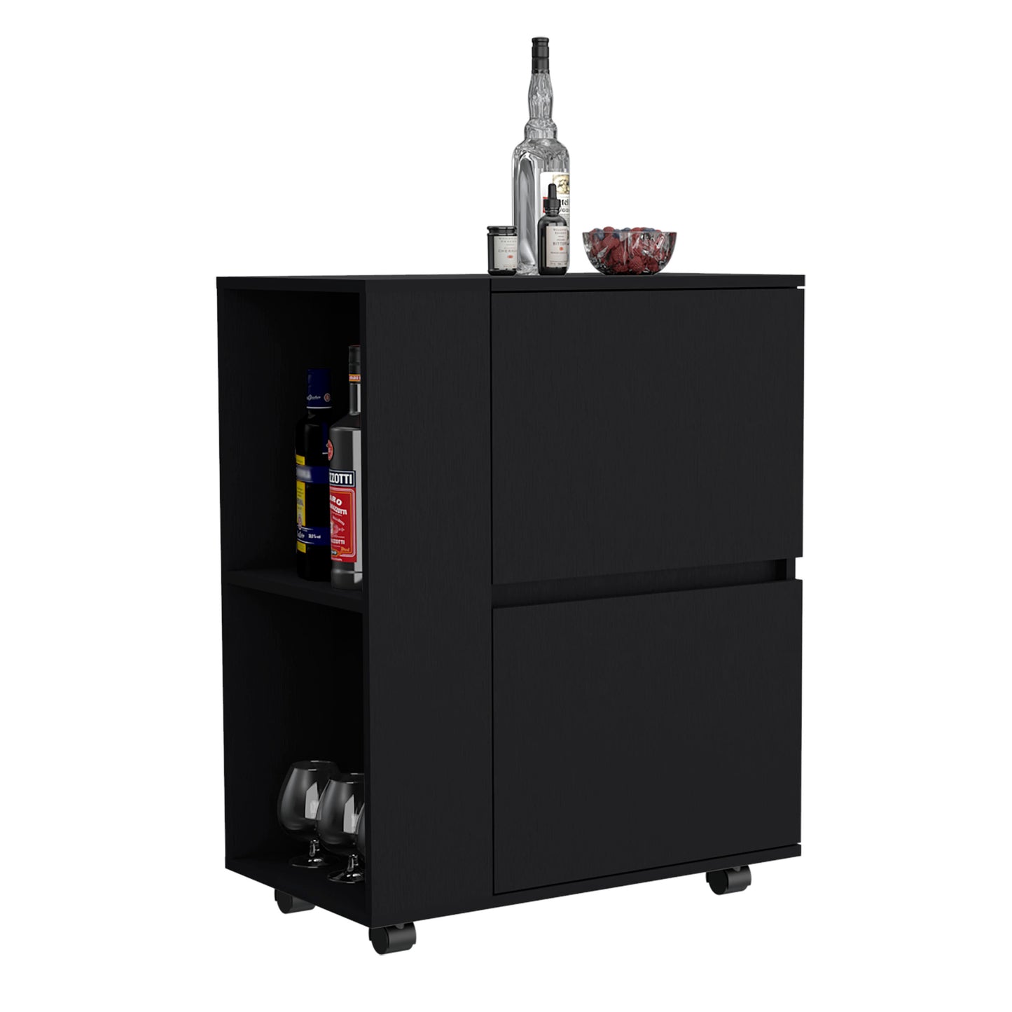 Black Kitchen Cart with Wheels - 32" Bar Cart for Dining Room