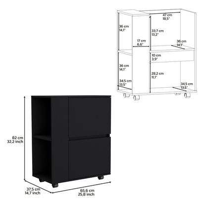 Black Kitchen Cart with Wheels - 32" Bar Cart for Dining Room