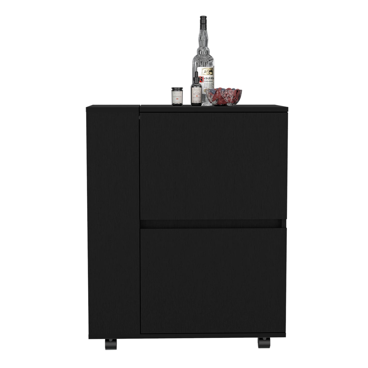 Black Kitchen Cart with Wheels - 32" Bar Cart for Dining Room