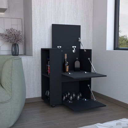 DEPOT E-SHOP Tully Bar Cart Two Pull-Down Door Cabinets and Two Open Shelves,Black